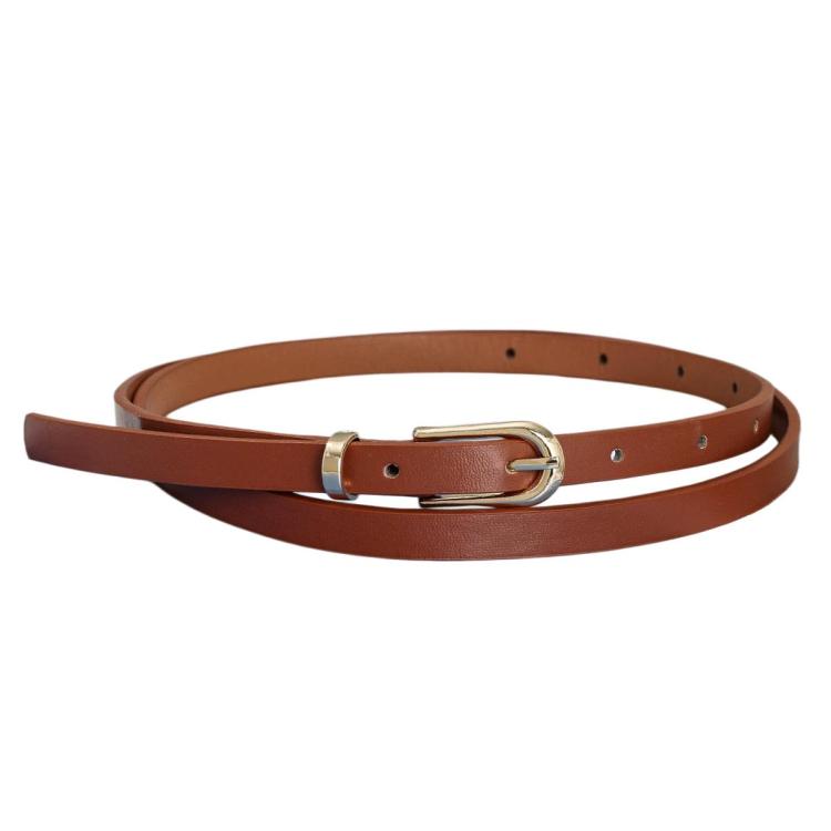 Women Jeans PU Leather Belt Dress Decoration(Light Tan)