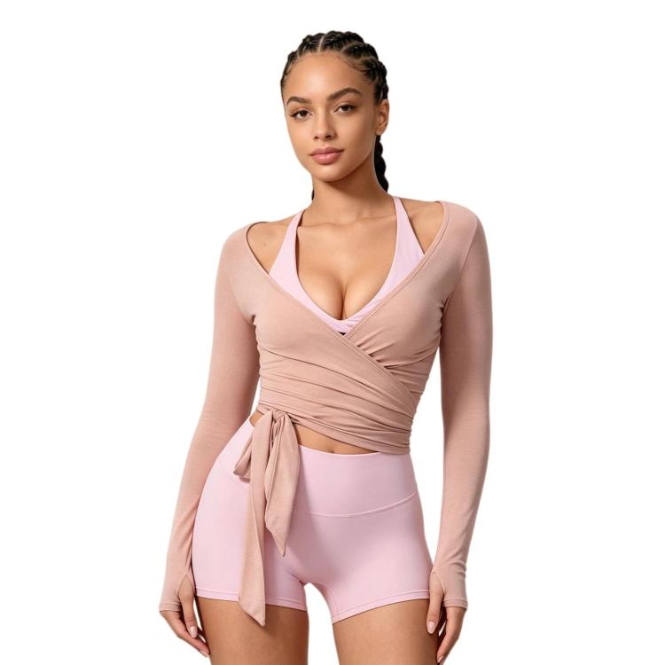 Women Long-Sleeve Slim-Fit Yoga Top, Quick-Dry Pilates Fitness Shirt Sports Cover-Up, Size: L(Skin)