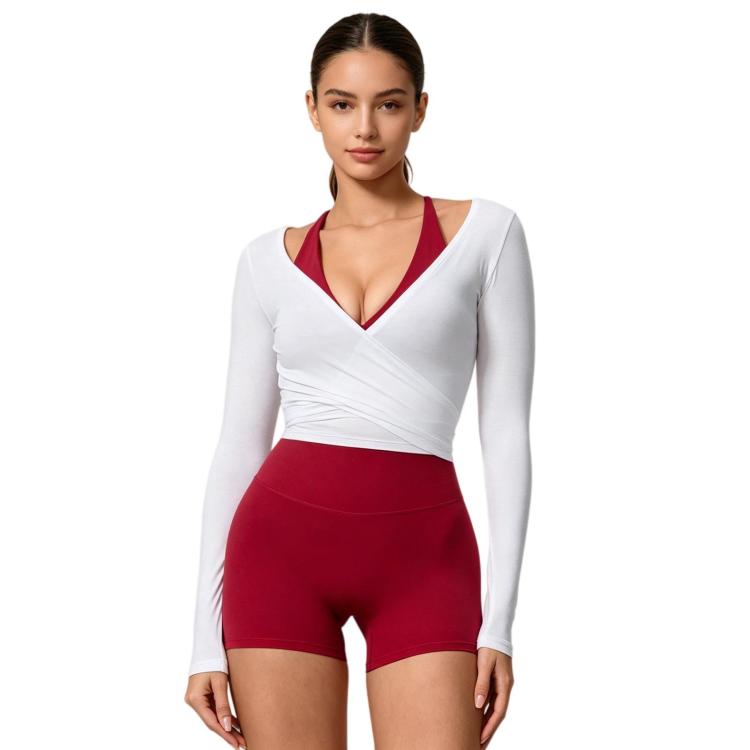 Women Long-Sleeve Slim-Fit Yoga Top, Quick-Dry Pilates Fitness Shirt Sports Cover-Up, Size: L(White)
