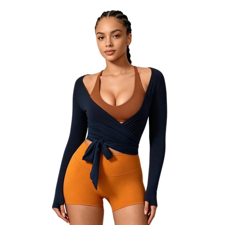 Women Long-Sleeve Slim-Fit Yoga Top, Quick-Dry Pilates Fitness Shirt Sports Cover-Up, Size: M(Black)