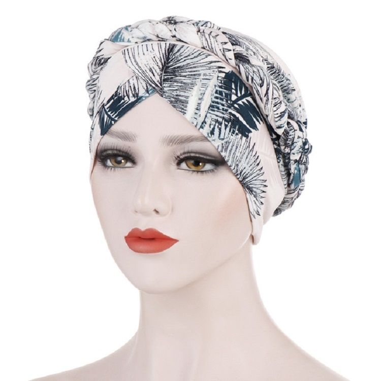 Women Printed Brushed Milk Silk Turban Hat Short Pullover Hat, Size:One Size(Flower White)