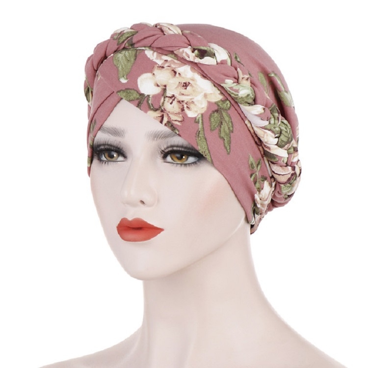 Women Printed Brushed Milk Silk Turban Hat Short Pullover Hat, Size:One Size(Hide Powder)