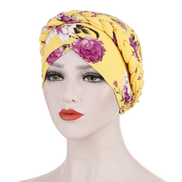 Women Printed Brushed Milk Silk Turban Hat Short Pullover Hat, Size:One Size(Yellow)