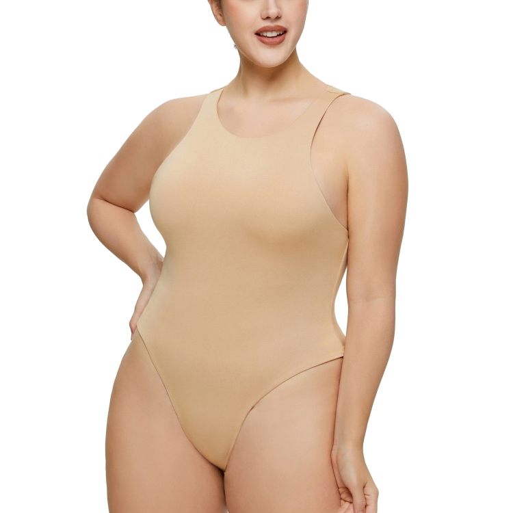 Women Sexy Sleeveless Slim Bodysuit Vest Jumpsuit, Size: S(Apricot)
