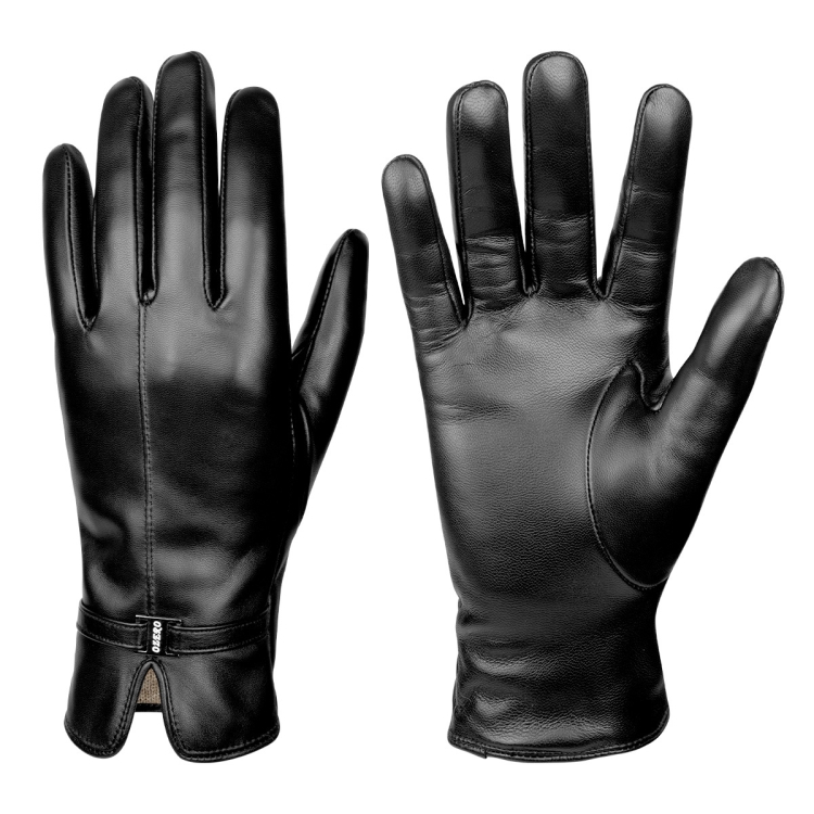 Women Sheepskin Wool Fleece Lined Windproof Warm Gloves Touchscreen Thick Snow Driving Gloves, Size: L(Black)
