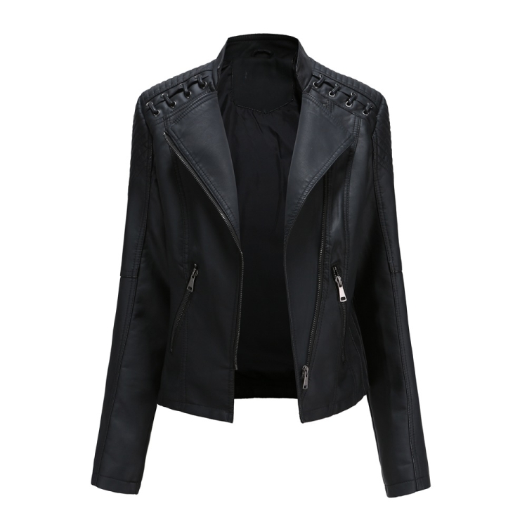 Women Short Leather Jacket Slim Jacket Motorcycle Suit, Size: S(Black)