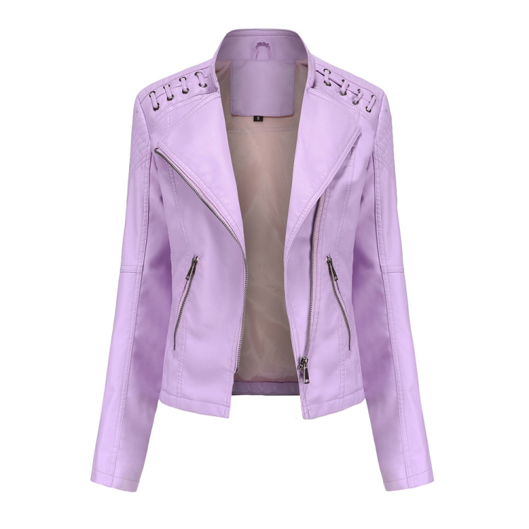 Women Short Leather Jacket Slim Jacket Motorcycle Suit, Size: S(Light Cherry Pink)