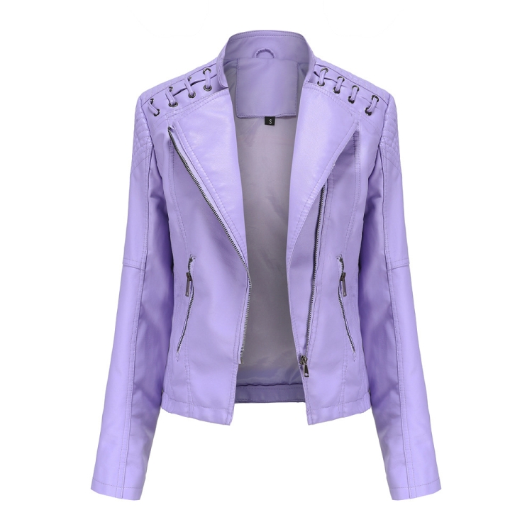 Women Short Leather Jacket Slim Jacket Motorcycle Suit, Size: XL(Pale Lisianthus)