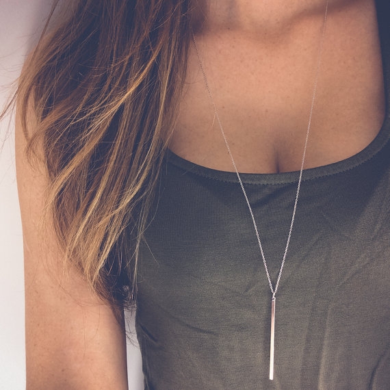 Women Simple Chain Choker Sweater Necklace(Silver)