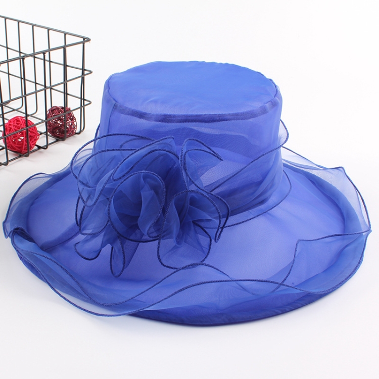 Women Spring and Summer Wide-brim Organza Hat Beach Folding Sun Hat(Blue)