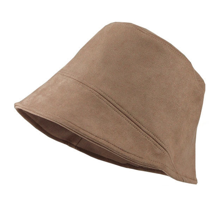 Women Suede Fisherman Hat Show Face Small Basin Cap Bucket Hat(Khaki)