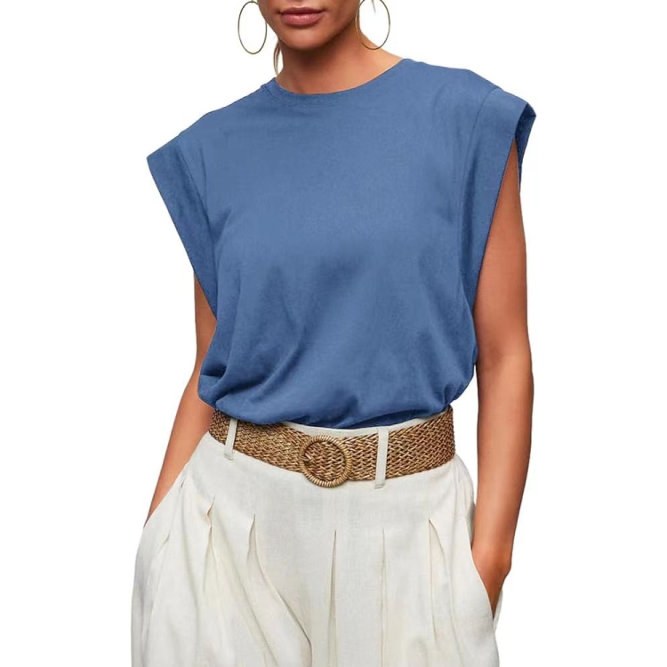Women Summer Loose Top Basic T-Shirt Round Neck Casual Tank, Size: S(Colorful Blue)