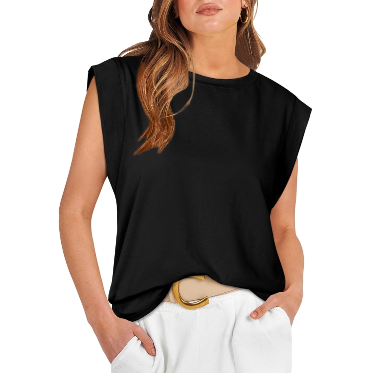 Women Summer Loose Top Basic T-Shirt Round Neck Casual Tank, Size: XL(Black)
