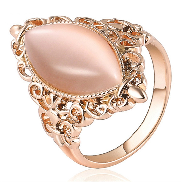 Women Vintage Ethnic Style Waterdrops Opal Oval Ring, Ring Size:8(Rose gold)
