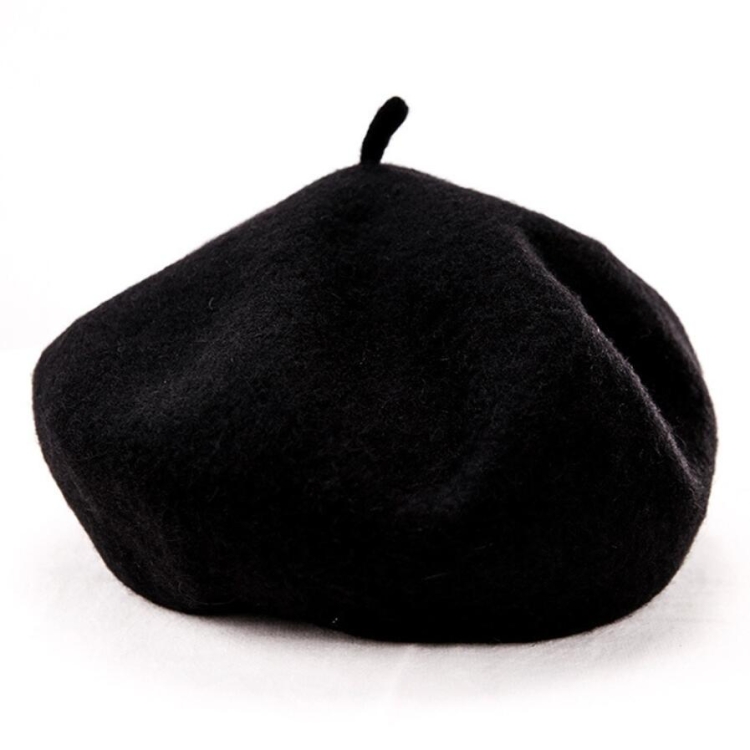 Women Wool Vintage Solid Color Berets Cap(black)