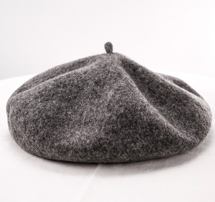 Women Wool Vintage Solid Color Berets Cap(Dark gray)