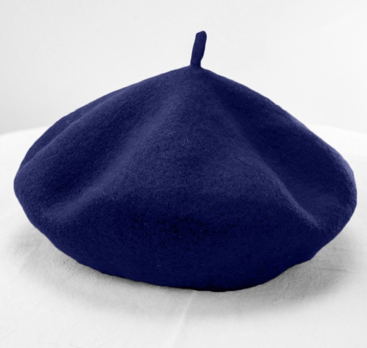 Women Wool Vintage Solid Color Berets Cap(Navy)