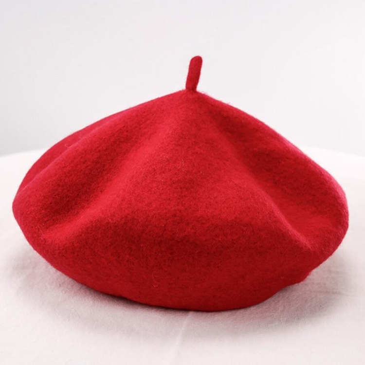 Women Wool Vintage Solid Color Berets Cap(red)