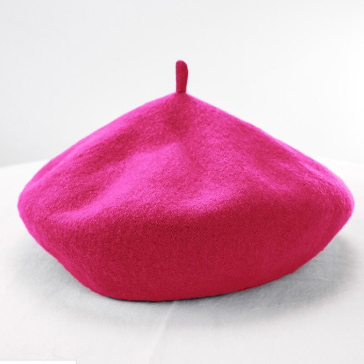 Women Wool Vintage Solid Color Berets Cap(rose red)