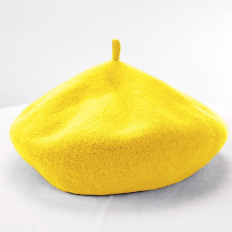 Women Wool Vintage Solid Color Berets Cap(yellow)