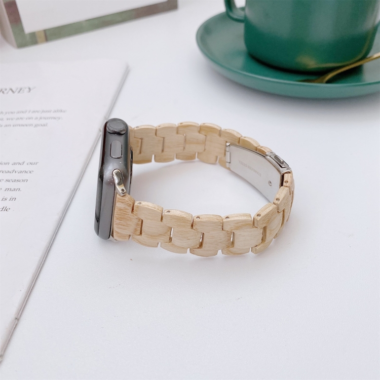 Wooden Bead Woven Watch Band For Apple Watch Ultra 49mm&Watch Ultra 2 49mm / Series 9&8&7 45mm / SE 3&SE 2&6&SE&5&4 44mm / 3&2&1 42mm(Beige)