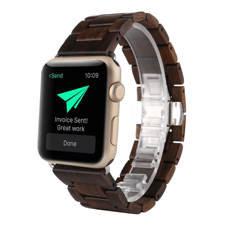 Wooden Watch Band For Apple Watch Series 7 41mm / 6 & SE & 5 & 4 40mm / 3 & 2 & 1 38mm(Dark Brown)