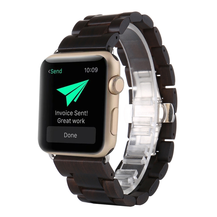 Wooden Watch Band For Apple Watch Series 9&8&7 41mm / SE 3&SE 2&6&SE&5&4 40mm / 3&2&1 38mm(Black Brown)