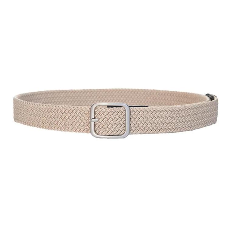 Woven Canvas No Perforation Square Buckle Belt, Length: 105cm(Beige)