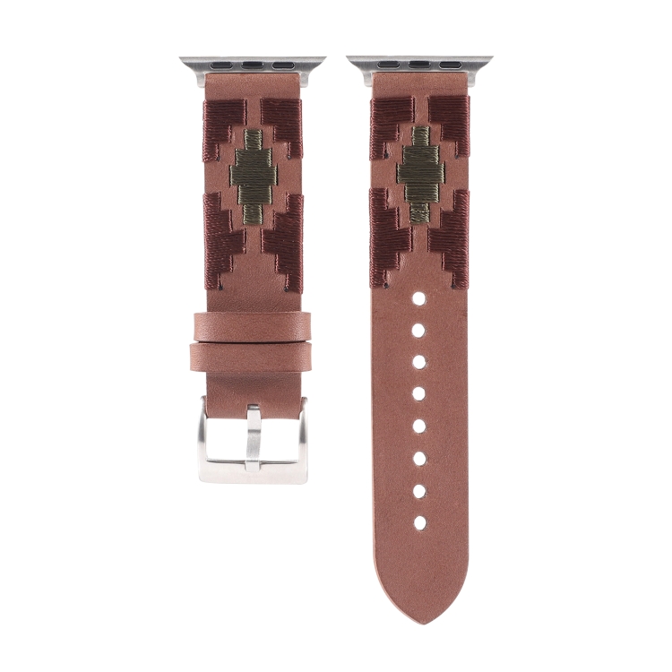 Woven Contrast Leather Watch Band For Apple Watch Series 9&8&7 41mm / SE 3&SE 2&6&SE&5&4 40mm / 3&2&1 38mm(Dark Brown)