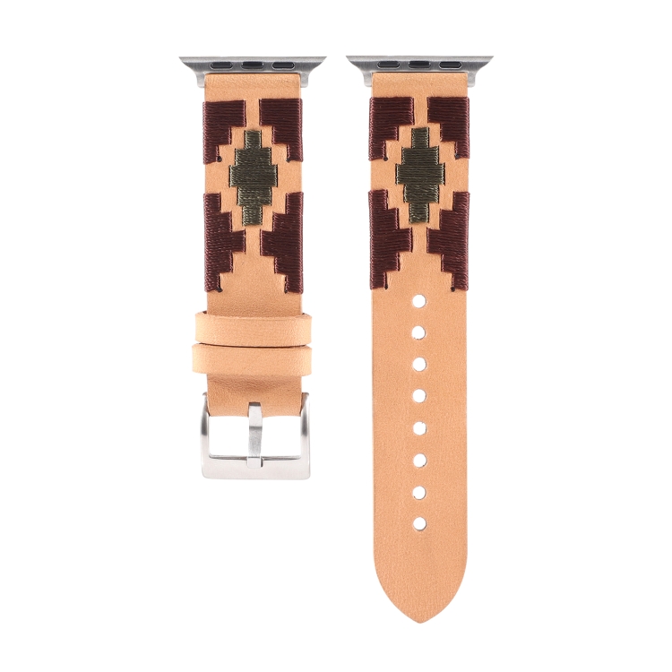 Woven Contrast Leather Watch Band For Apple Watch Series 9&8&7 41mm / SE 3&SE 2&6&SE&5&4 40mm / 3&2&1 38mm(Light Brown)