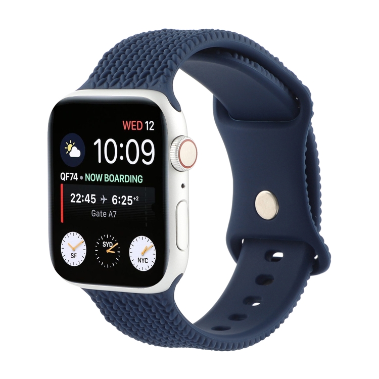 Woven Pattern Figure 8 Buckle Silicone Strap Watch Band For Apple Watch Ultra 49mm&Watch Ultra 2 49mm / Series 9&8&7 45mm / SE 3&SE 2&6&SE&5&4 44mm / 3&2&1 42mm(Navy Blue)