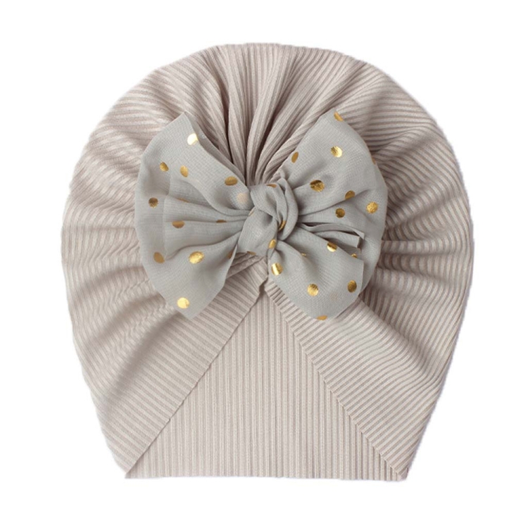 X-21005 Soft Threaded Baby Hats Children Bow Turban Cap(Grey)