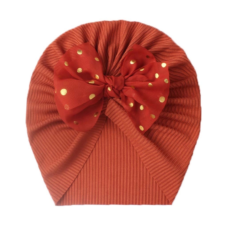 X-21005 Soft Threaded Baby Hats Children Bow Turban Cap(Jujube Red)