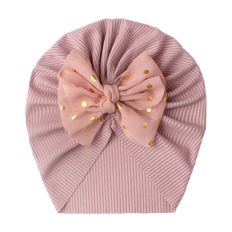 X-21005 Soft Threaded Baby Hats Children Bow Turban Cap(Leather Pink)