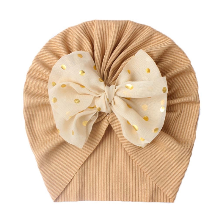 X-21005 Soft Threaded Baby Hats Children Bow Turban Cap(Light Coffee)