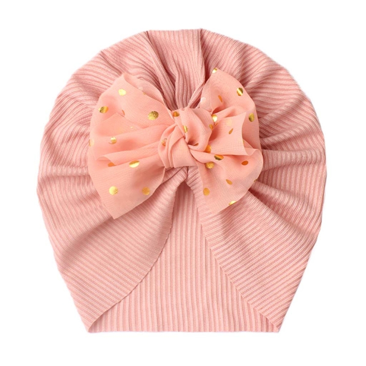 X-21005 Soft Threaded Baby Hats Children Bow Turban Cap(Meat powder)