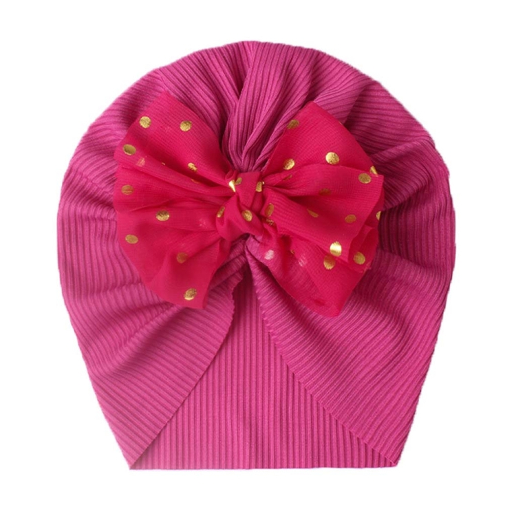 X-21005 Soft Threaded Baby Hats Children Bow Turban Cap(Purple Red)
