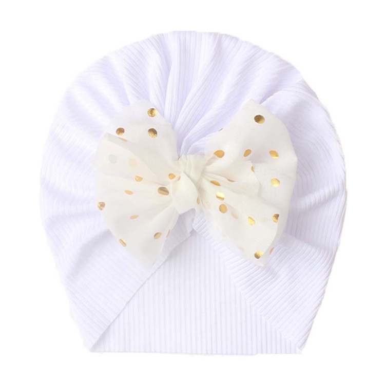 X-21005 Soft Threaded Baby Hats Children Bow Turban Cap(White)