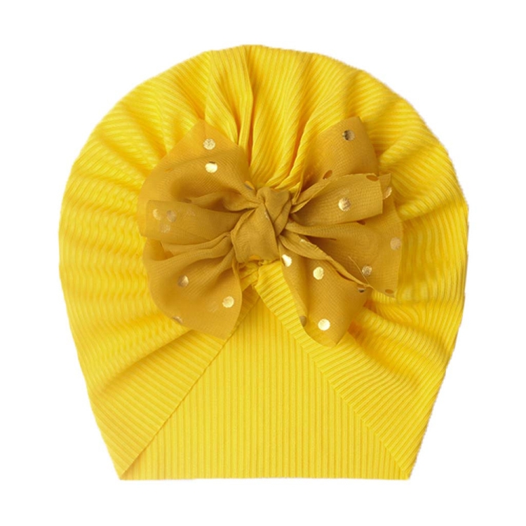 X-21005 Soft Threaded Baby Hats Children Bow Turban Cap(Yellow)