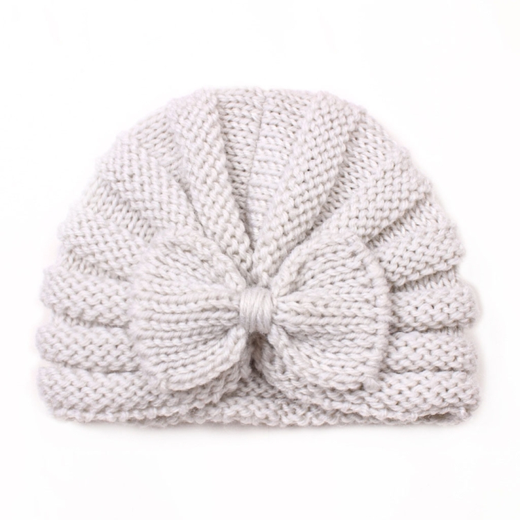 X-22035 Autumn and Winter Baby Bow Knitted Hat Children Warming Wool Cap(Beige)