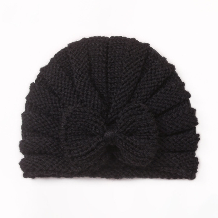 X-22035 Autumn and Winter Baby Bow Knitted Hat Children Warming Wool Cap(Black)