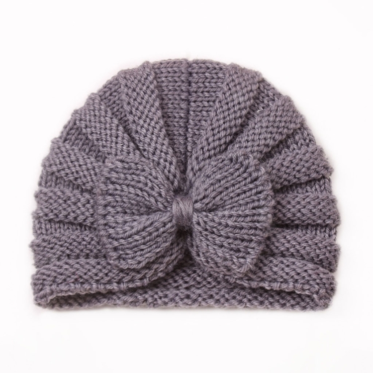 X-22035 Autumn and Winter Baby Bow Knitted Hat Children Warming Wool Cap(Grey)