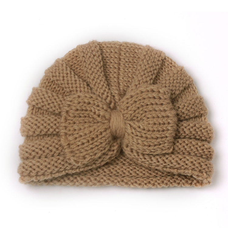 X-22035 Autumn and Winter Baby Bow Knitted Hat Children Warming Wool Cap(Light Coffee)