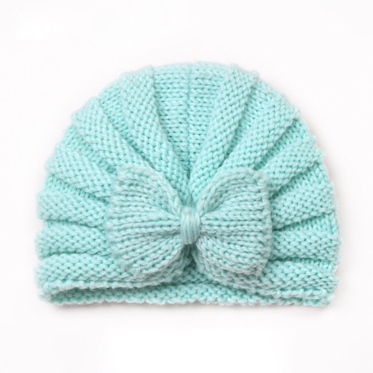 X-22035 Autumn and Winter Baby Bow Knitted Hat Children Warming Wool Cap(Mint Green)
