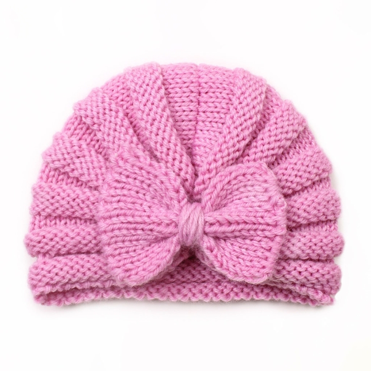 X-22035 Autumn and Winter Baby Bow Knitted Hat Children Warming Wool Cap(Pink)