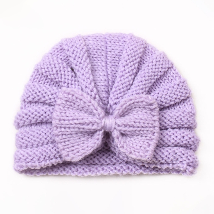 X-22035 Autumn and Winter Baby Bow Knitted Hat Children Warming Wool Cap(Purple)