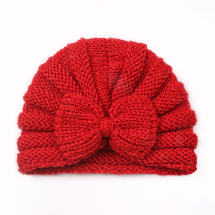 X-22035 Autumn and Winter Baby Bow Knitted Hat Children Warming Wool Cap(Red)