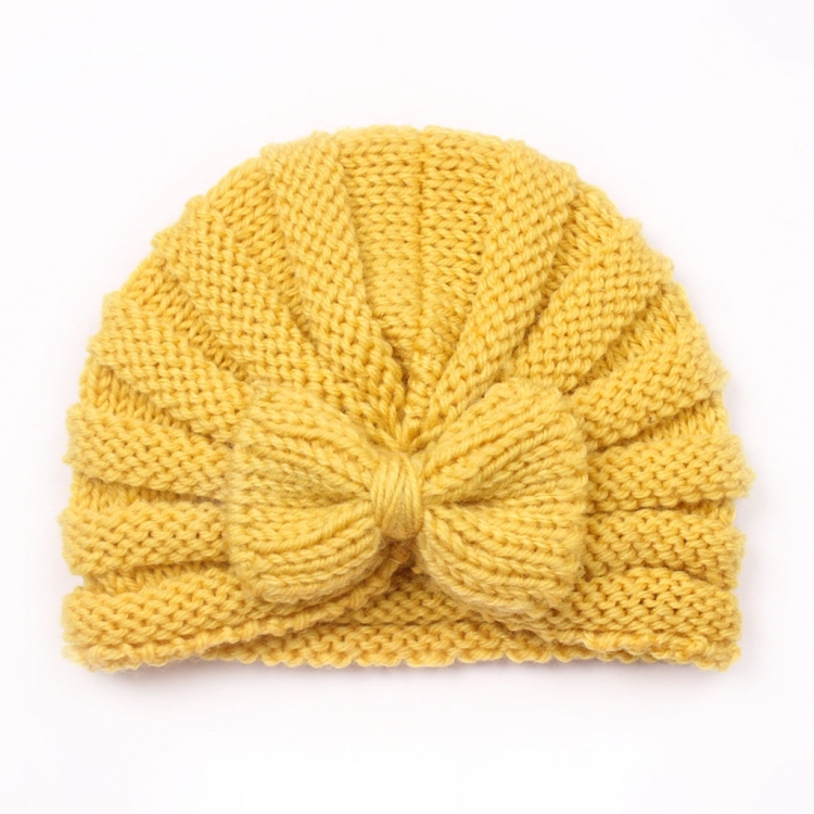 X-22035 Autumn and Winter Baby Bow Knitted Hat Children Warming Wool Cap(Yellow)