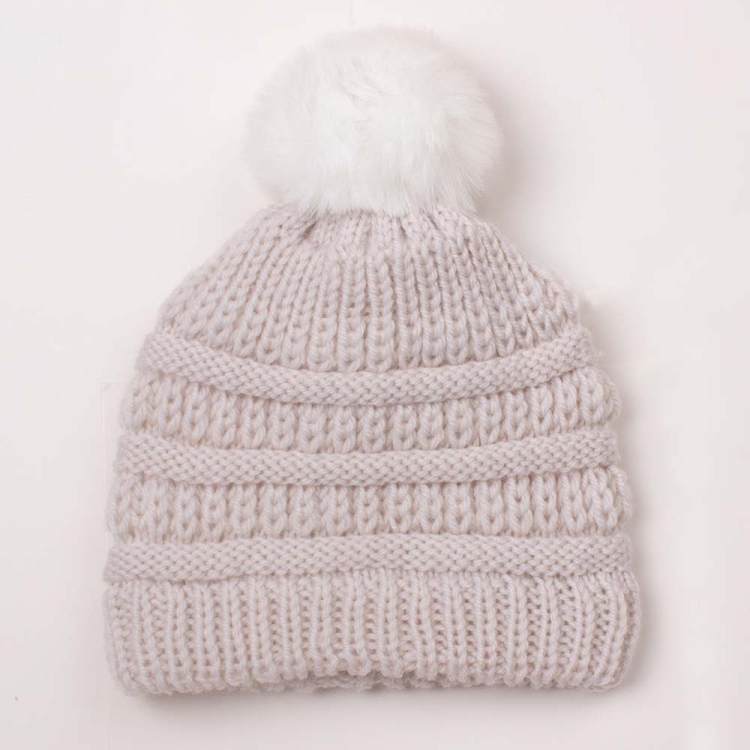X-22044 Baby Knitted Cap Children Autumn and Winter Fur Ball Warming Cap(Beige)