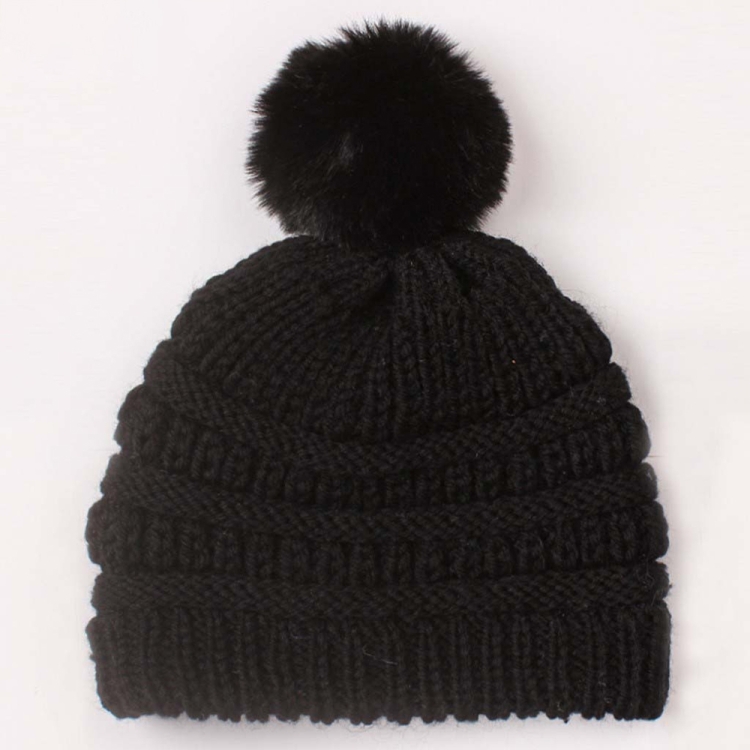 X-22044 Baby Knitted Cap Children Autumn and Winter Fur Ball Warming Cap(Black)